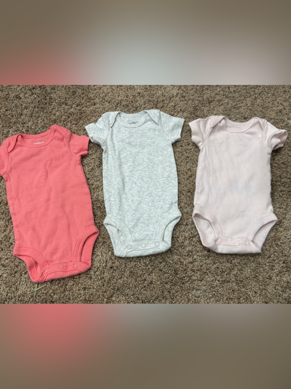 Baby Girls 3-Pack Short Sleeve One-Pieces in Coral, Heather Gray & Light Pink